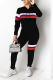 Black Casual Striped Patchwork Hooded Collar Long Sleeve Two Pieces