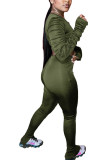 Olive green Polyester Fashion adult Ma'am OL Solid Two Piece Suits pencil Long Sleeve Two Pieces