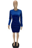 Royal Blue Work Daily Solid Split Joint O Neck Pencil Skirt Dresses