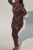 Gold Fashion Casual Solid Patchwork Turndown Collar Long Sleeve Two Pieces