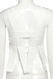 White Sexy Patchwork Solid Hollowed Out Backless V Neck Tops