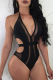 Black Sexy Solid Split Joint Mesh Swimwears