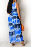 Blue Sexy Print Hollowed Out O Neck Irregular Dress Dresses