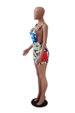 Multi-color Sexy Camouflage Print Patchwork Square Collar Strap Dress Dresses