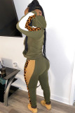 Black Casual Leopard Print Two Piece Suits Patchwork pencil Long Sleeve