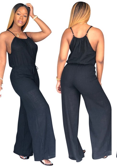 Black Backless Patchwork Fashion sexy Jumpsuits & Rompers