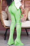 Light Green Fashion Street Adult Polyester Solid Flounce Boot Cut Bottoms