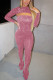 Pink Sexy Solid O Neck Long Sleeve Two Pieces
