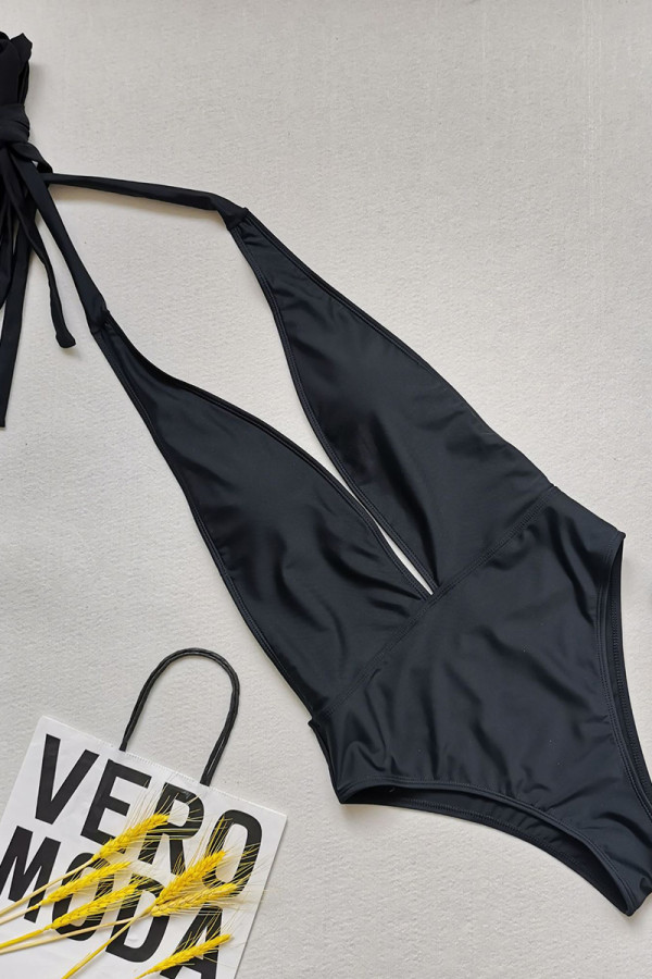 Black Sexy Striped Solid Cross Straps Swimwears
