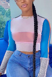 White Sexy Solid Patchwork See-through O Neck Mid Waist Tops
