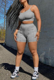 Grey Sexy Casual Solid Backless Spaghetti Strap Sleeveless Two Pieces
