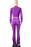 purple Fashion Sexy Street Party Polyester Solid Fold Pullovers Pants Half A Turtleneck Long Sleeve Regular Sleeve Regular Two Pieces