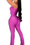Pink Sexy Polyester Solid Split Joint Sleeveless Short Two Pieces
