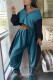 Turquoise Street Solid Bandage Patchwork Zipper Collar Long Sleeve Two Pieces