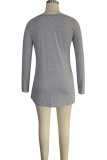Grey Polyester O Neck Long Sleeve Solid Patchwork Print Long Sleeve Tops