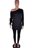 Black Polyester Fashion adult Ma'am Street Solid Two Piece Suits pencil Long Sleeve Two Pieces