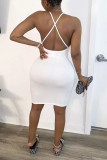 White Sexy Print Slip Pencil Dress Dresses