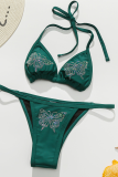 Pink Sexy Print Sequins Split Joint Swimwears