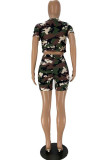 Camouflage Fashion Sexy adult Ma'am Camouflage Burn-out Two Piece Suits pencil Short Sleeve Two Pieces
