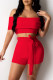 Red Sexy Casual Solid Backless Bateau Neck Short Sleeve Two Pieces