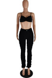 Black Casual Solid Draped asymmetrical Boot Cut Sleeveless Two Pieces
