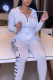 White Casual Solid Letter Hooded Collar Long Sleeve Two Pieces