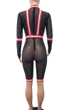 Red Sexy Patchwork See-through Half A Turtleneck Skinny Rompers