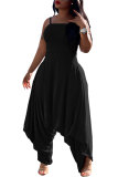 Black Fashion Sexy Patchwork Solid Polyester Sleeveless Slip Jumpsuits