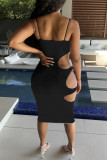 Orange Fashion Sexy Solid Hollowed Out Backless Spaghetti Strap Pencil Dresses