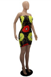 Multicolor Fashion Sexy Print Backless Strapless Sleeveless Dress