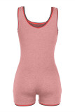 Pink Casual Sportswear Solid Basic O Neck Skinny Romper