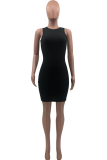 Black Casual Solid Patchwork O Neck Pencil Skirt Dresses