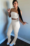 White OL Two Piece Suits Patchwork Solid Boot Cut Sleeveless Two-piece Pants Set