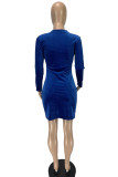 Royal Blue Work Daily Solid Split Joint O Neck Pencil Skirt Dresses