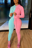 Pink Sportswear Patchwork contrast color Long Sleeve Two Pieces