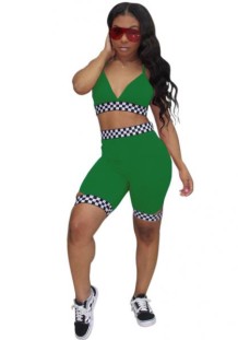Green Bright Sexy & Club Sleeveless Two Piece Clothes