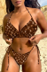 Coffee Sexy Print Patchwork Swimwears