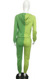 Fluorescent Green Sportswear Print Patchwork Hooded Collar Long Sleeve Two Pieces