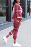 Multicolor Sexy Print Tie-dye O Neck Long Sleeve Two Pieces