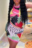 Colour Fashion Sexy Print Basic O Neck Vest Dress