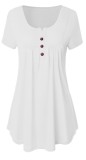 White Casual Regular O-Neck Short Button Solid Regular Tees & T-shirts