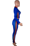 Peacock Blue Casual Print Letter Turtleneck Long Sleeve Two Pieces