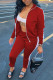 Red Fashion Casual Solid Split Joint Long Sleeve Two Pieces