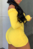 Yellow Fashion Casual Solid Basic V Neck Skinny Romper
