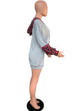 Grey Casual England Wrap sleeves Long Sleeves O neck Asymmetrical skirt Plaid Patchwork Solid Dresses