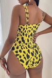 Yellow Sexy Print Patchwork Chains Swimwears Two Pieces