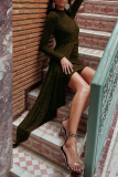 Red Sexy Patchwork Sequins Half A Turtleneck Irregular Dress Dresses