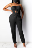 Black Sexy bandage Solid Polyester Sleeveless Wrapped Jumpsuits
