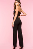 Black Sexy Solid Polyester Sleeveless Slip Jumpsuits