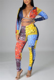 Multi Fashion Sexy V Neck Long Sleeve Regular Sleeve Skinny Print Jumpsuits